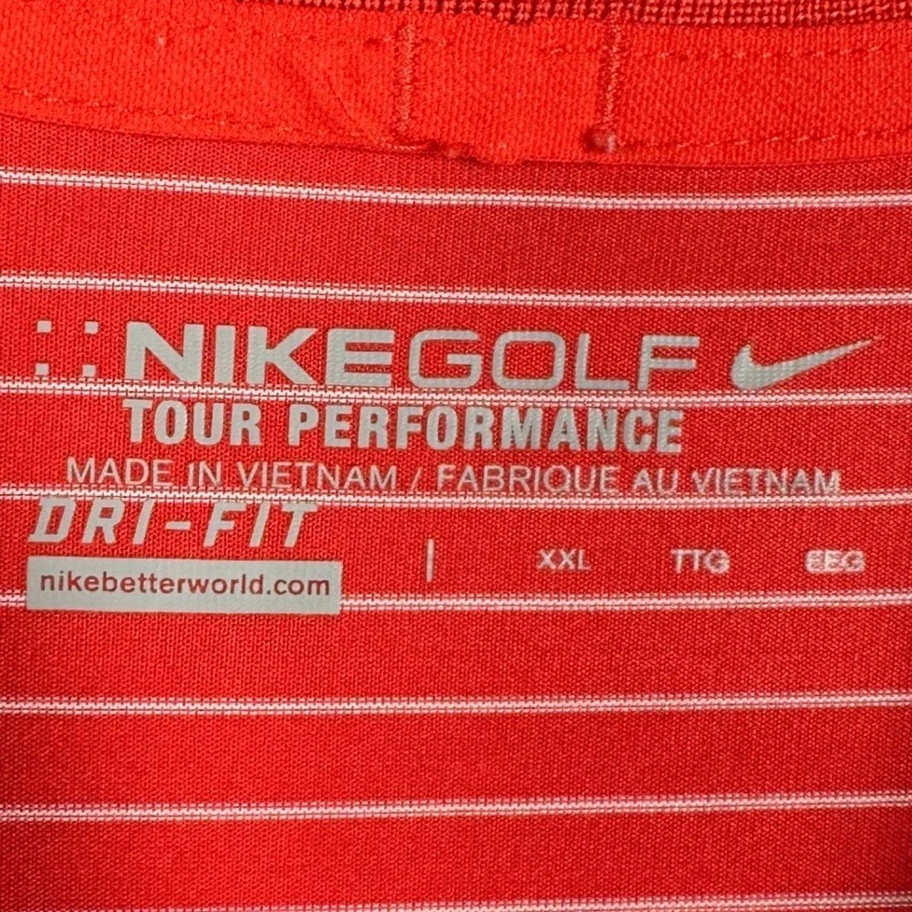 Nike Golf Polo Shirt Mens 2XL Red White Dri-FIT Tour Performance Pinstripe Rugby